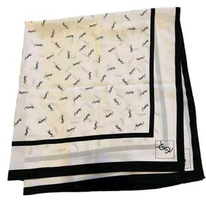 Yves Saint Laurent YSL Large scarf Logo pattern White Black 100％ Silk 30x30"